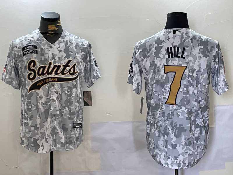 Mens New Orleans Saints #7 Taysom Hill Arctic Camo 2024 Salute to Service Stitched Baseball Jersey->new orleans saints->NFL Jersey